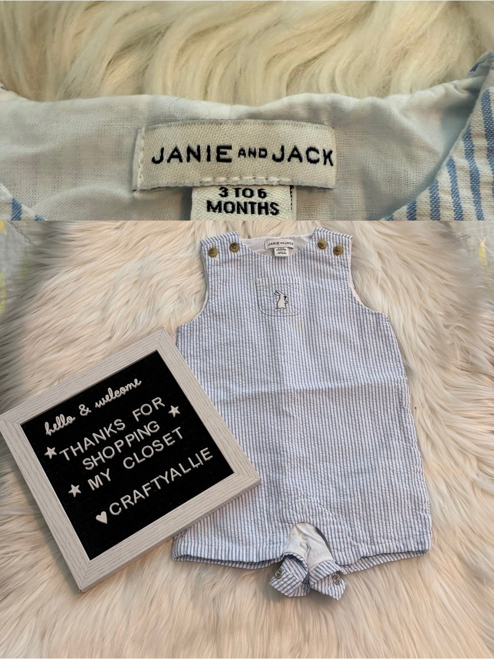 Janie and Jack Light Blue & White Striped Seersucker Jon Jon | 3-6 Months